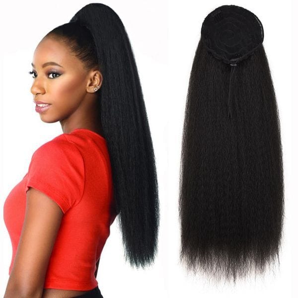 Color: 2.2# - Yaki Straight Ponytail Extension for Black Women, 22 Inch Black Fluffy Thick Synthetic Yaki Ponytails, Drawstring Yaki Ponytail for Black Women Girls