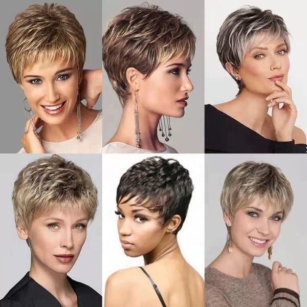 Color: Style two - SEVENCOLORS Short Pixie Wigs for White Women Natural Layered Short Brown Wigs with Blonde Highlights Synthetic Short Hair Womens Wig