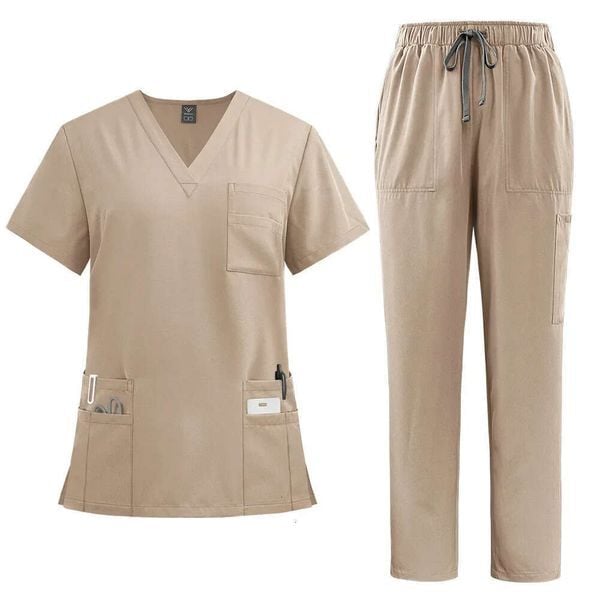 Color: Red - Size: XL - Unisex Uniforms Scrub Set Men Women Nursing Clothes Beauty Costume Nurse Scrubs Sets Doctor Dentist Workwear Clinical Tops Pants Fig 40E