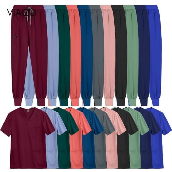 Color: Mint Green - Size: M - Men Uniforms Women Scurbs Sets Woman Hospital Clothes Doctors Nurses Accessories Dental Clinic Spa Workwear Set 260114