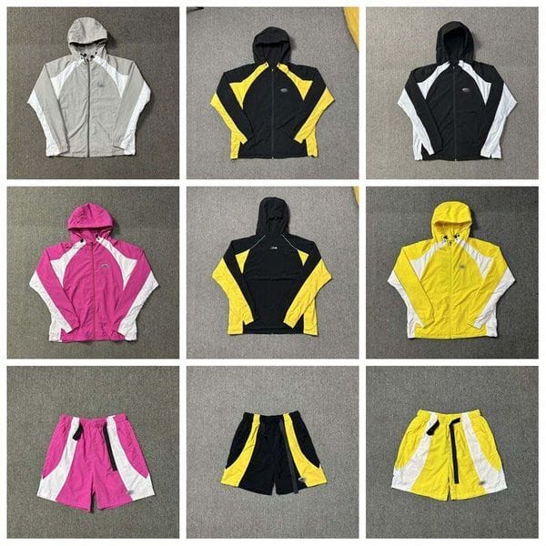 Color: #9 - Size: L - Designer Mens Tracksuit Patchwork Coat High Street Vintage Windproof Quick-drying Breathable Puffer Jacket Shorts Set