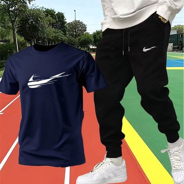 Color: Black - Size: M - Adult: yes - Summer Mens Long Pants Tracksuits Designer Short Sleeves Leisure Suit Pullover With Casual Jogger Pants Set Plus Size Sportsuit M-2XL