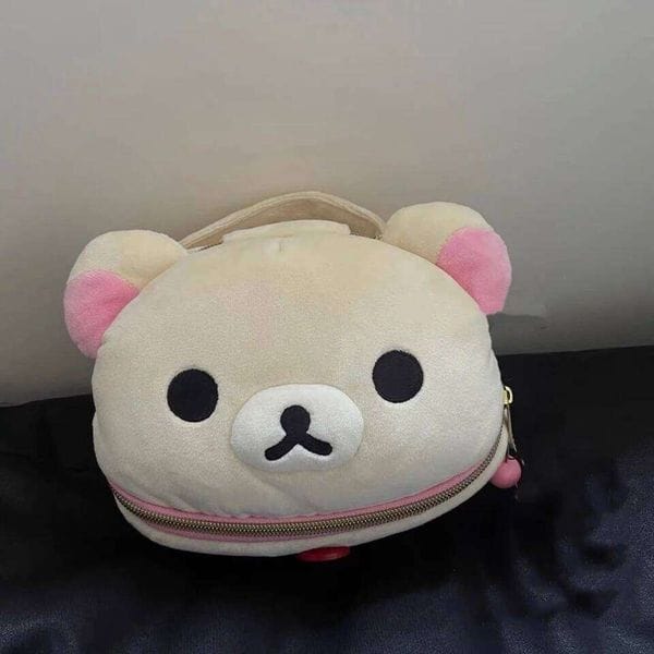Adult: yes - New Girl Plush Elliptical Stereoscopic Makeup Portable Bag Cute Cartoon Easy Bear Storage 26W0121