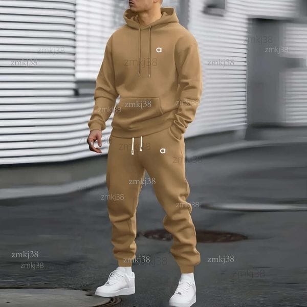 Color: Only white T-shirt - Size: L - Alotracksuit hoodie men designer hoodie Letters Print Sleeve Bandage Sweat Pants Matching