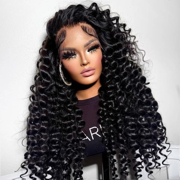 Color: White - Deep Wave Human 250% Density Ready To Wear And Go 13x6 Lace Frontal Wigs HD Transparent Brazilian Hair Preplucked Glueless for Wemon