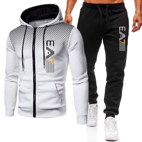 Color: Blue&Black - Size: S - Fashion Mens Tracksuit Womens Hoodie Sport Tracksuits Pullover Hoodies Sweatshirt Trendy Hoody Sportsuits Pant Printed EA7 Hooded Trousers Sportswear Pants Suit