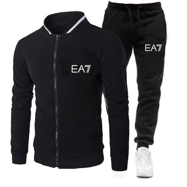 Color: Dark Grey - Size: L - Mens Tracksuit Womens Hoodie Stand Neck Sports Jackets Tracksuits Zip Up Hoodies Sweatshirt Trendy Sportsuits Pant Printed Trousers Men Sportswear Pants Suit EA7