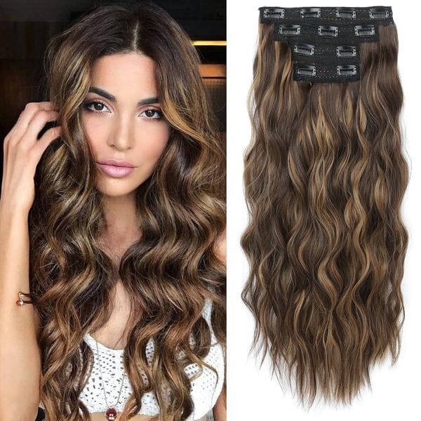 Color: others color - YK Wave Hair Patch 20 inches Natural invisible anti slip clip style 4-piece hair set Synthetic women's wig easily adds soft curly hair