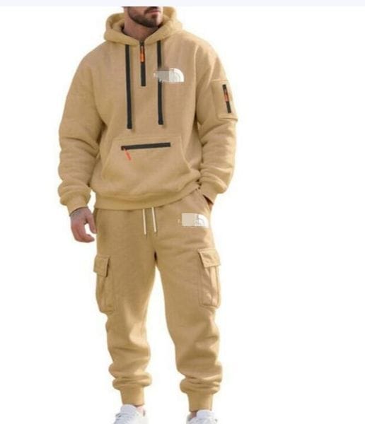 Color: Grey with black printed - Size: M - Designer Two-Piece Mens Tracksuits Long Sleeve hoody hoodies Athletic Full Zip Sweatsuits Jogging Suit Set Casual pullover Outdoor Streetwear Sport Tracksuit Set