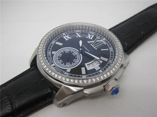 Color: Black - Fashion watch for Man mechanical automatic wristwatch Stainless Steel Case leather strap diamonds bezel 100