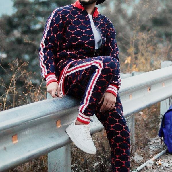 Color: Black - Size: S - Men Women tracksuits high quality two pieces set jacket & pants with letters and strips printed Size S-4XL