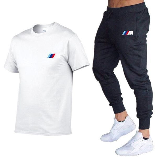 Color: gray 1 - Size: 3XL - Adult: yes - Designer 2021New BMW M Men's Summer tracksuit Leisure Sets T-Shirt+Pants Two Pieces Casual fashion Male Sportswear Gym Brand Clothing Sweat Suit