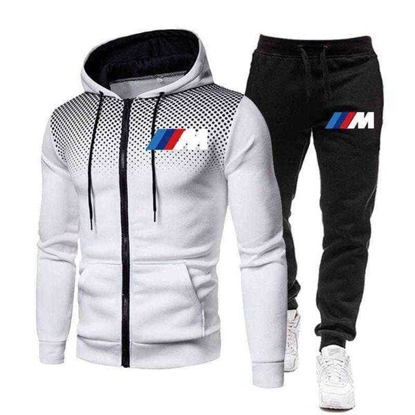 Color: 4 - Size: S - New BMW Men's Football Sets Zipper Hoodie+Pants Two Pieces Casual Tracksuit Male Sportswear Gym Brand Clothing Sweat Suit G1217