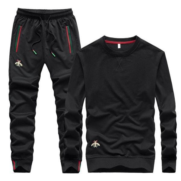 Color: Black - Size: L - Men's Tracksuits Autumn Embroidered Fashion Pant O-neck Long Sleeved Men Streetwear