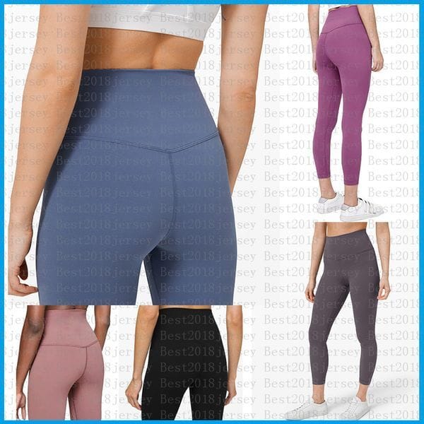 Color: Blue - Size: XS - LU-32 Yoga Outfits Solid Color Women yoga pants High Waist Sports Gym Wear Leggings Elastic Fitness Lady Overall Full Tights Workout Yoga Outfits pants