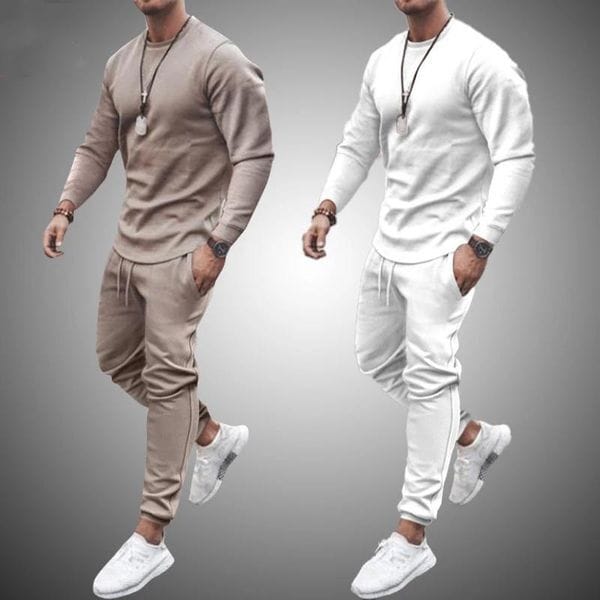 Color: Pink - Size: M - Men's Tracksuits Spring Autumn Men Tracksuit Casual Sports Set Long Sleeved TShirt + Pants 2 Pieces Sets Jogger Fitness Sportswear Male Clot