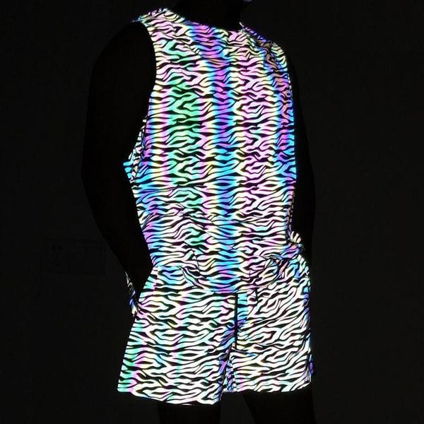 Color: Zebra-stripe - Size: L - Men's Tracksuits Summer Men's Tracksuit Sets Colorful Reflective Tank Top Elasticity Breathable Sportswear Vests Light Reflection Joggin