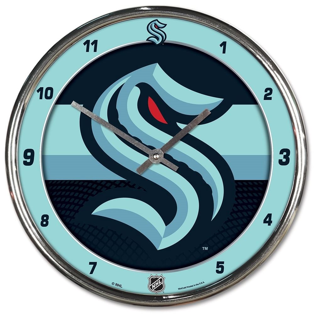 Seattle Kraken Clock Round Wall Style Chrome - Afbeelding 1 van 1