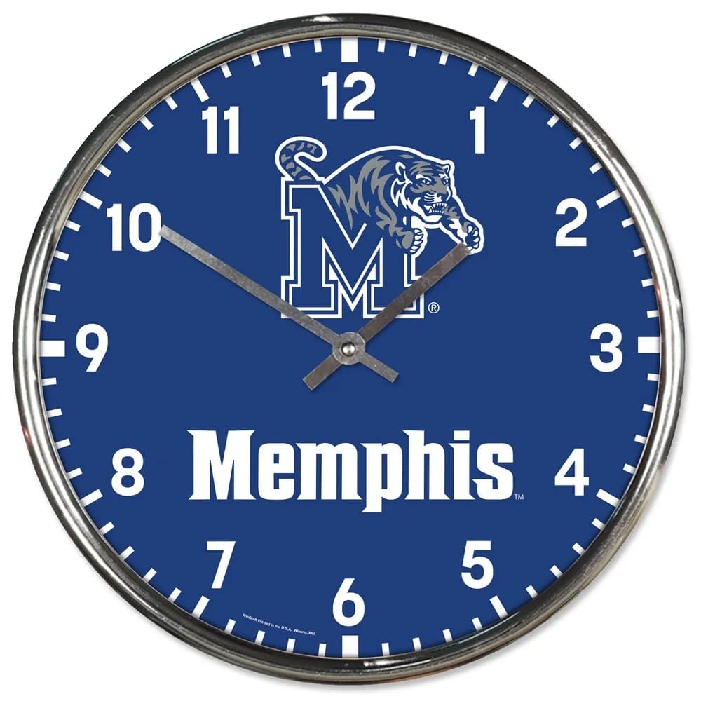 Memphis Tigers Clock Round Wall Style Chrome