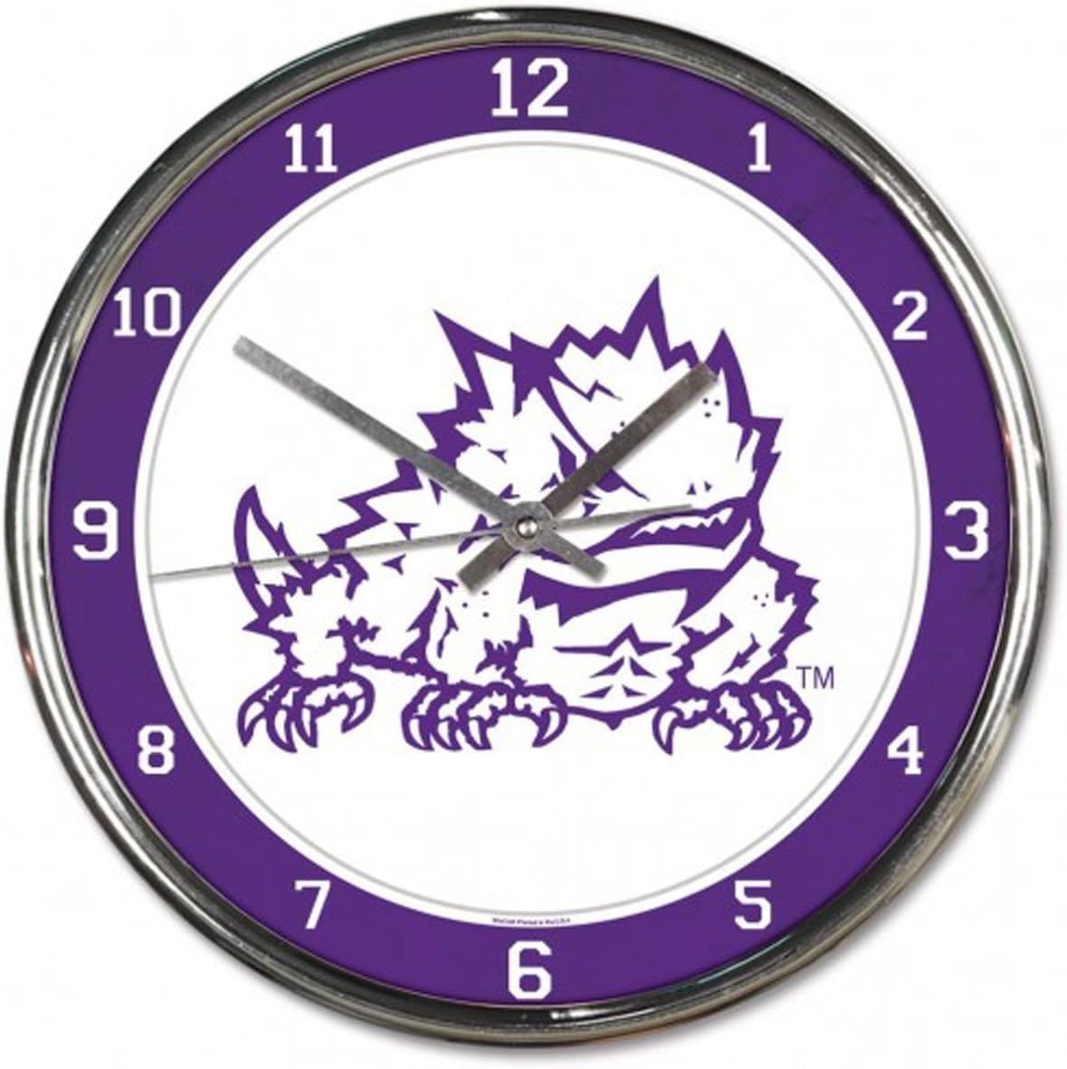 TCU Horned Frogs Clock Round Wall Style Chrome