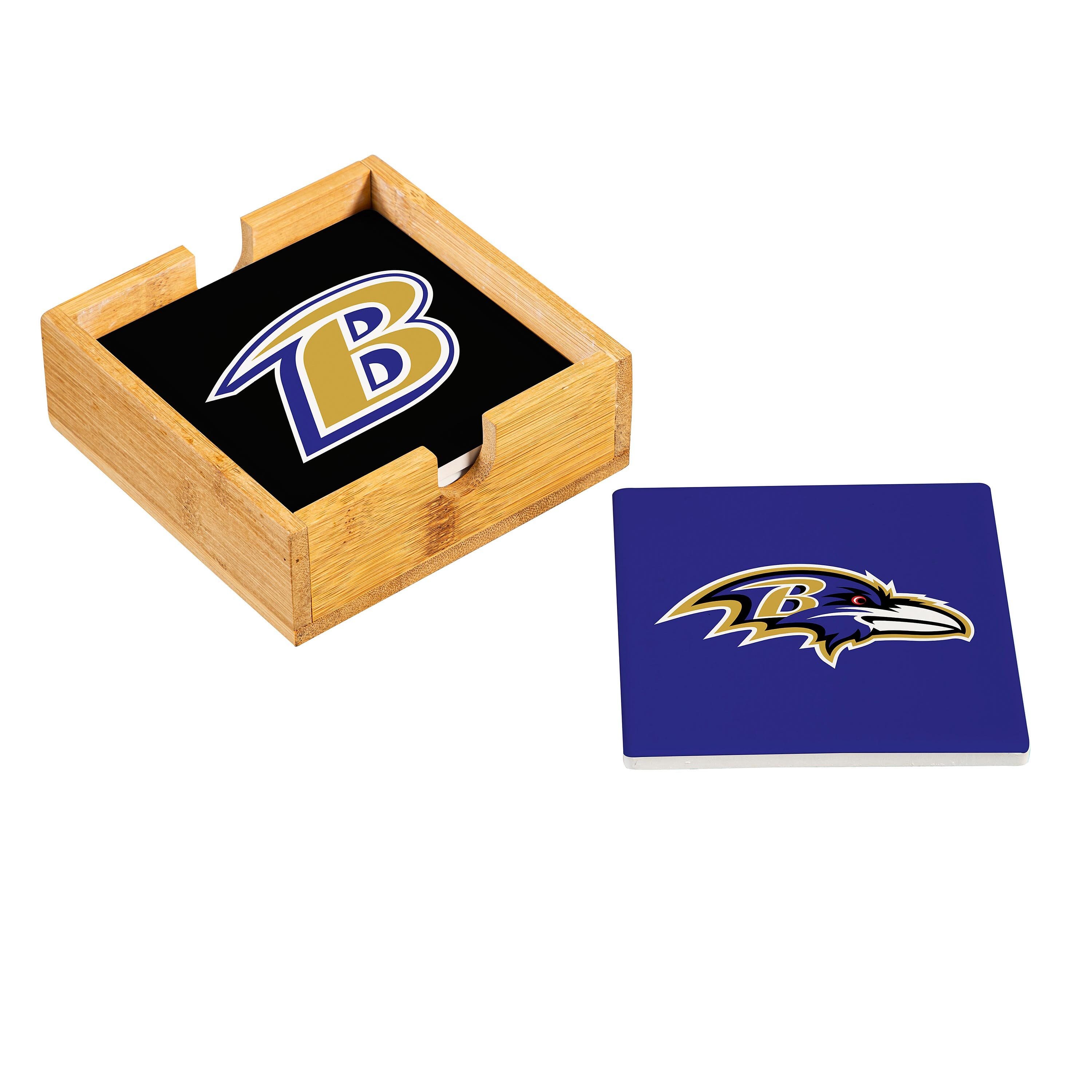 Baltimore Ravens Coaster Set 4 Piece with Wood Caddy