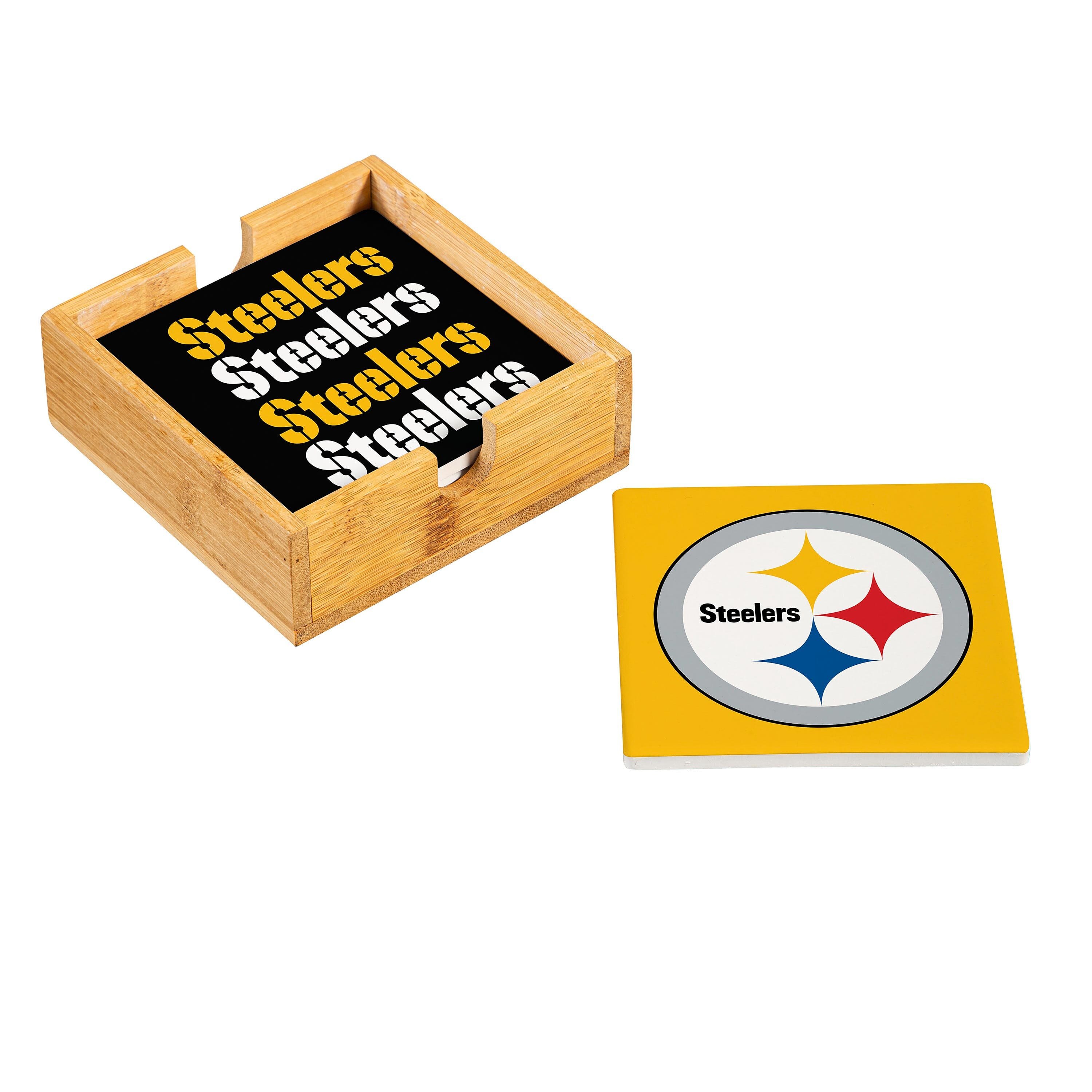 Pittsburgh Steelers Coaster Set 4 Piece with Wood Caddy