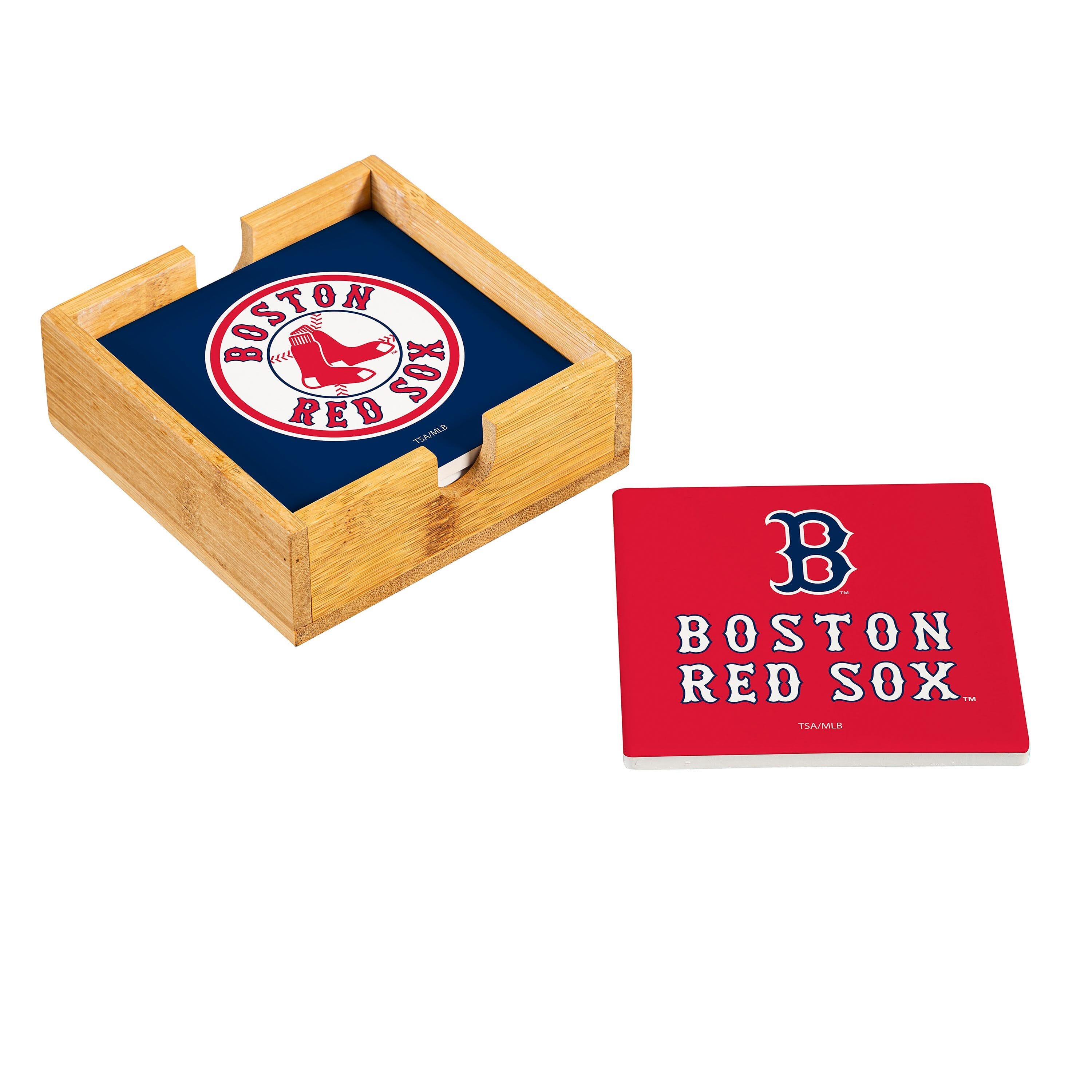 Boston Red Sox Coaster Set 4 Piece with Wood Caddy