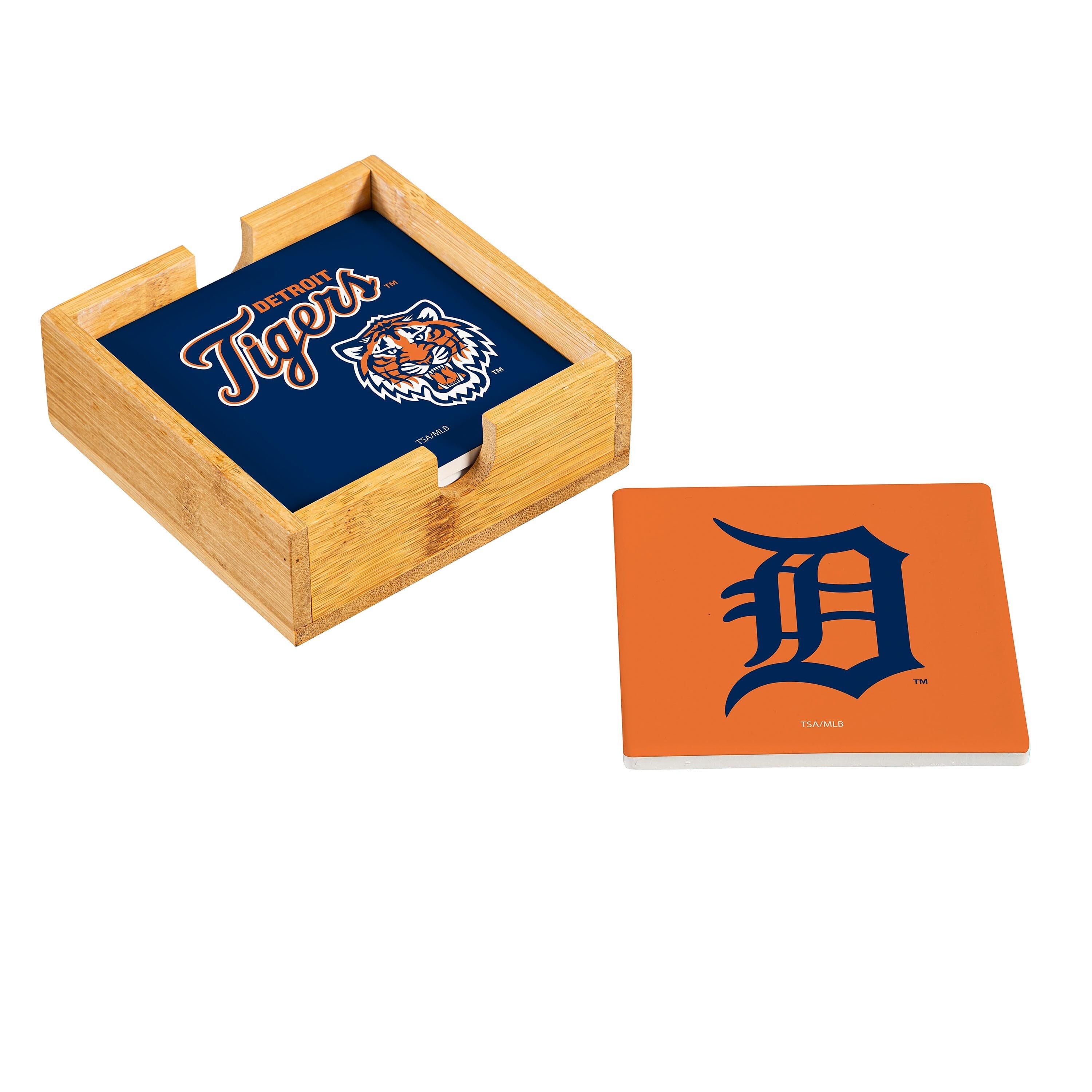 Detroit Tigers Coaster Set 4 Piece with Wood Caddy