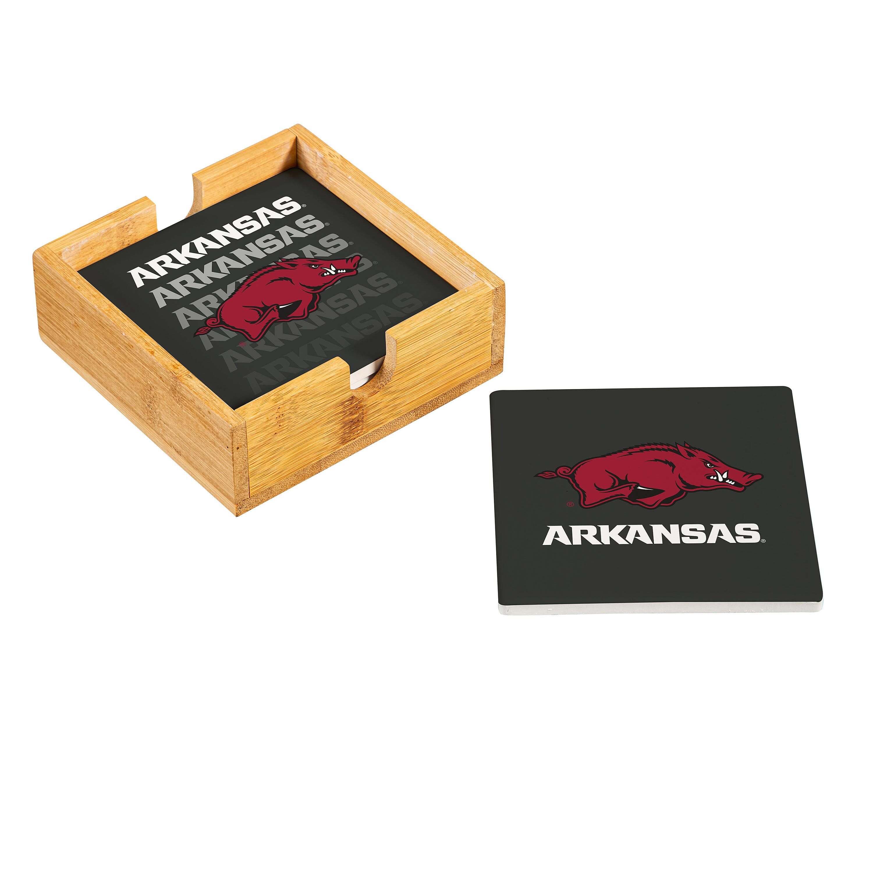 Arkansas Razorbacks Coaster Set 4 Piece with Wood Caddy