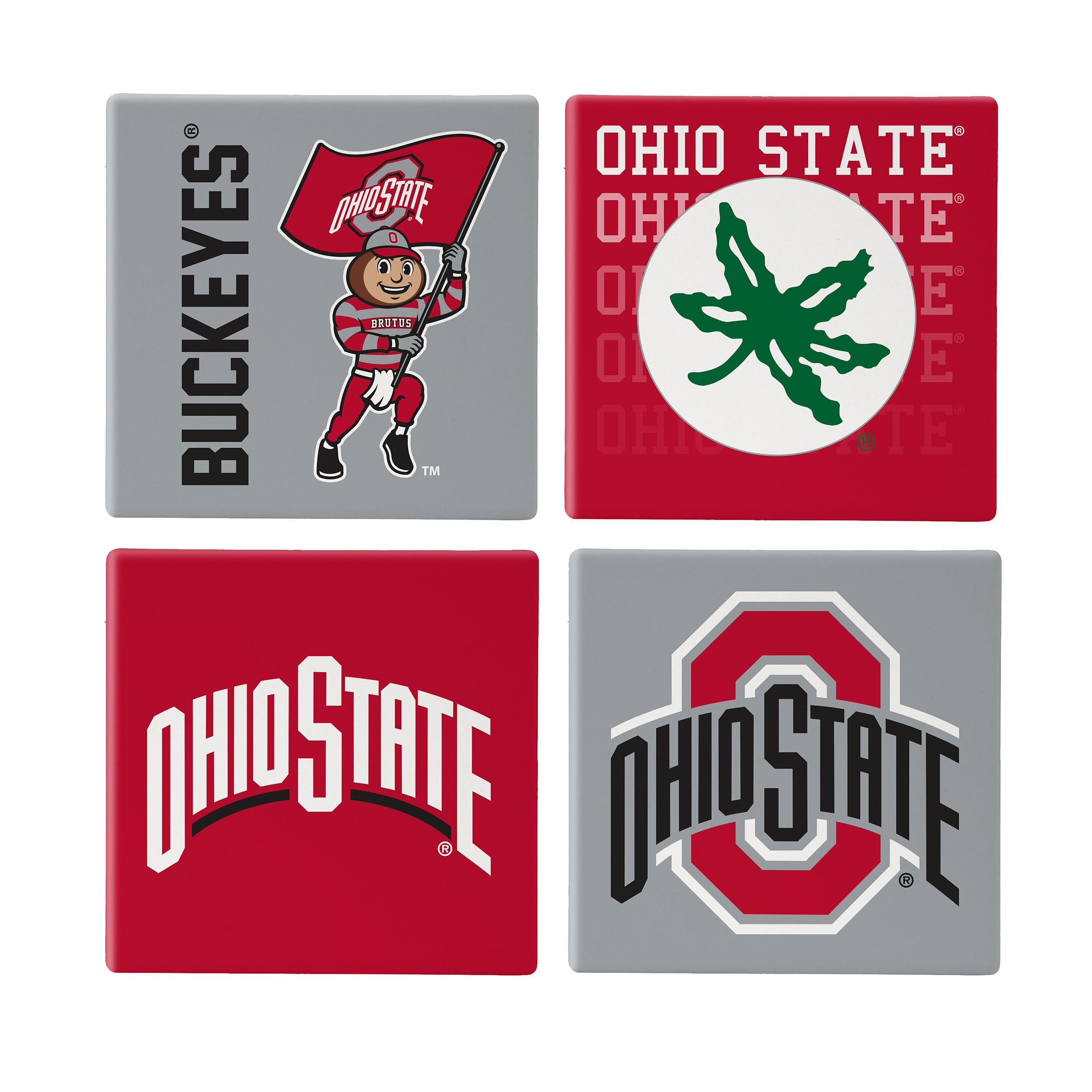 Ohio State Buckeyes Coaster Set 4 Piece with Wood Caddy