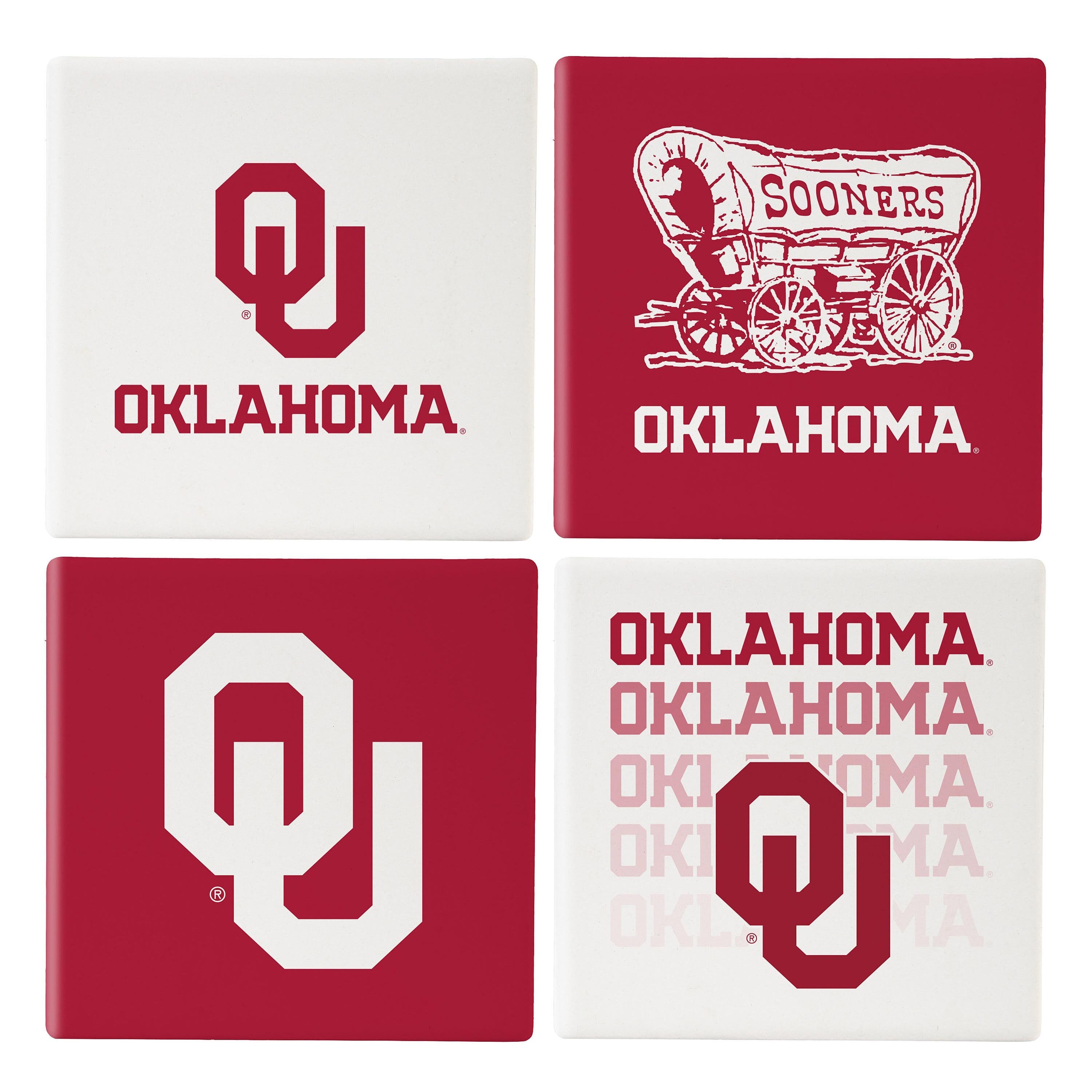 Oklahoma Sooners Coaster Set 4 Piece with Wood Caddy