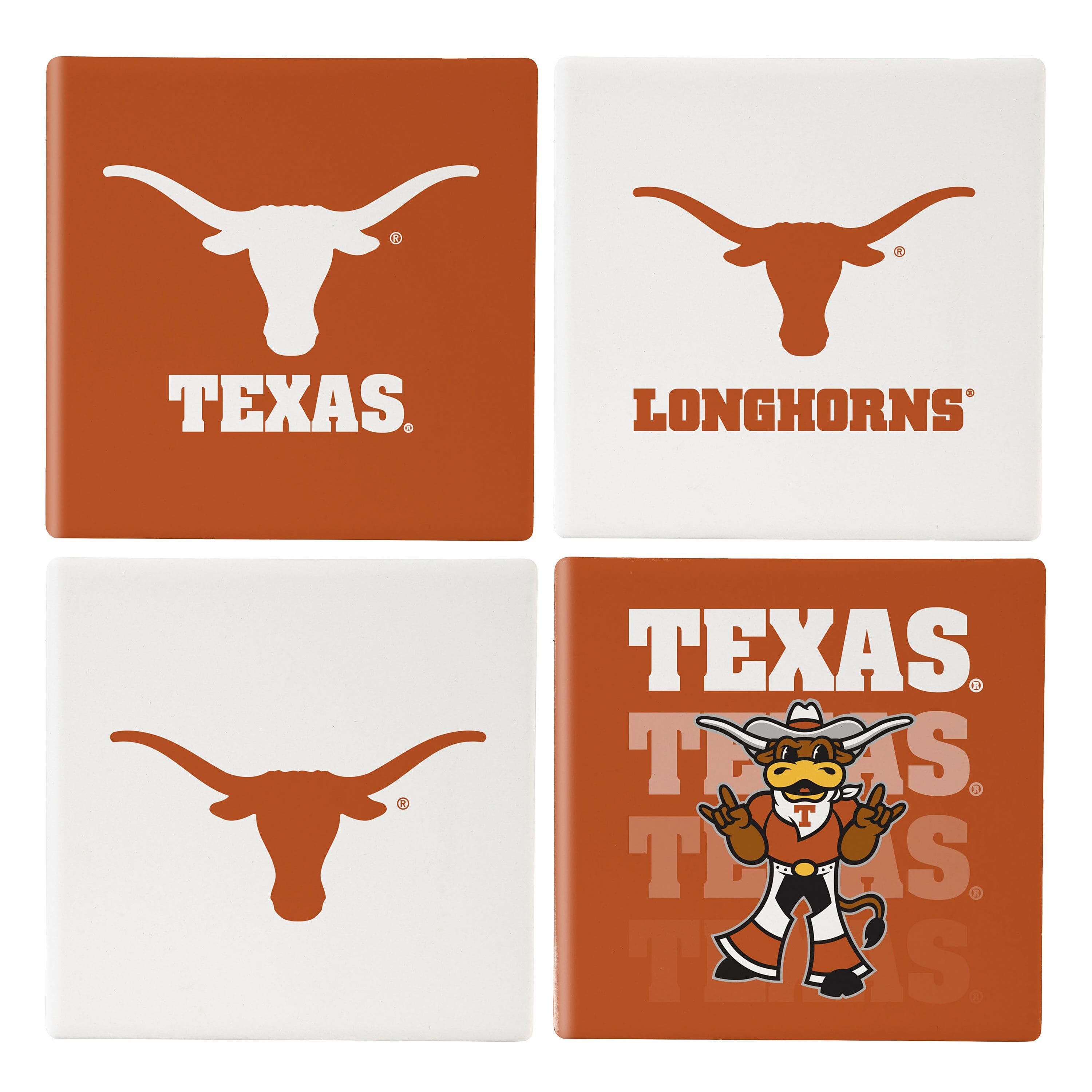 Texas Longhorns Coaster Set 4 Piece with Wood Caddy