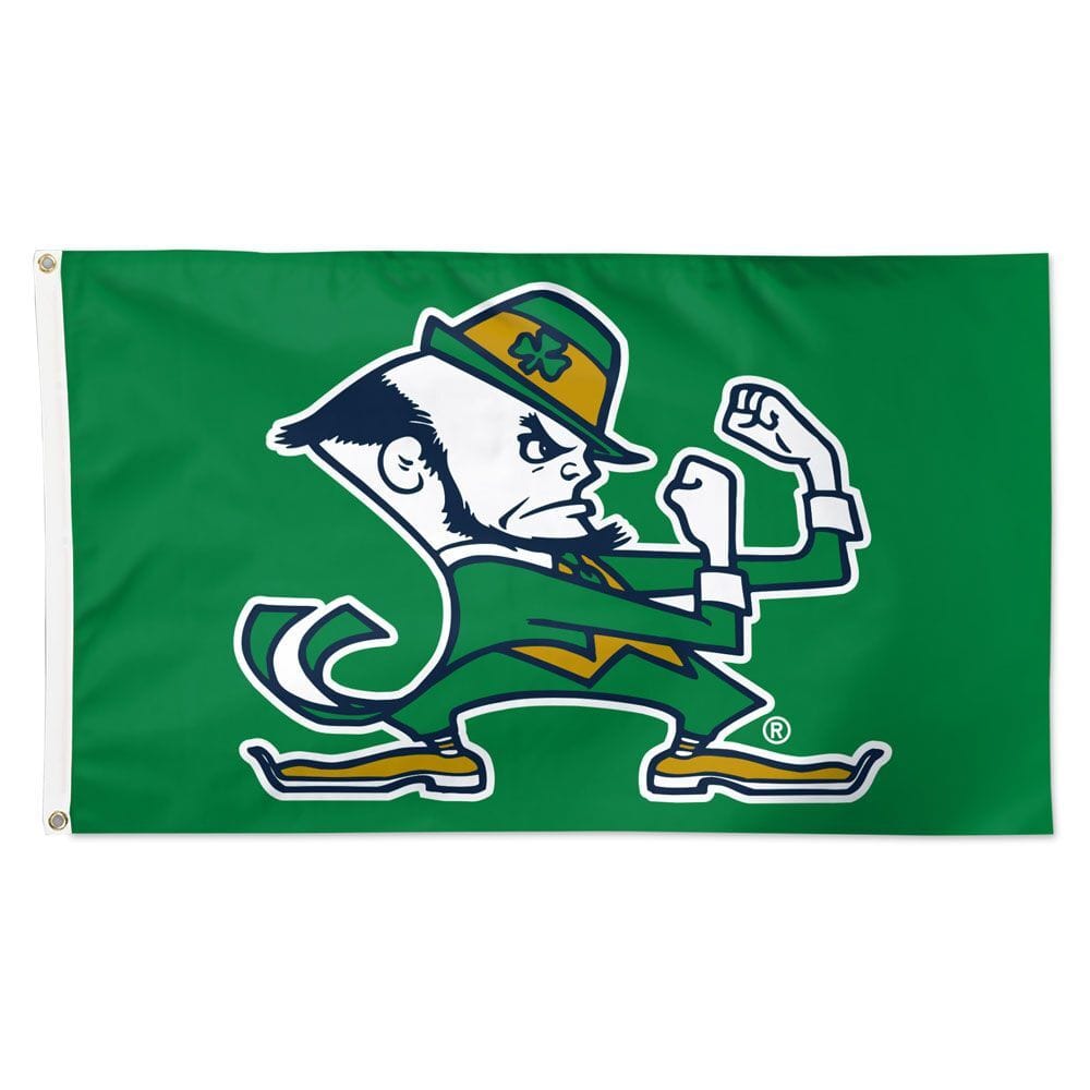 Notre Dame Fighting Irish Flag 3×5 Deluxe Style Leprchaun Design Green Special Order