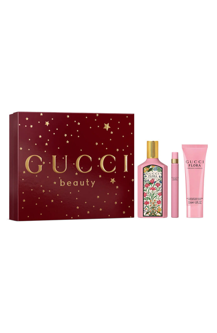 GUCCI FLORA GORGEOUS GARDENIA 3 PCS SET FOR WOMEN: 3.3 EAU DE PARFUM SPRAY + 0.33 EAU DE PARFUM SPRAY + 1.6 BODY LOTION