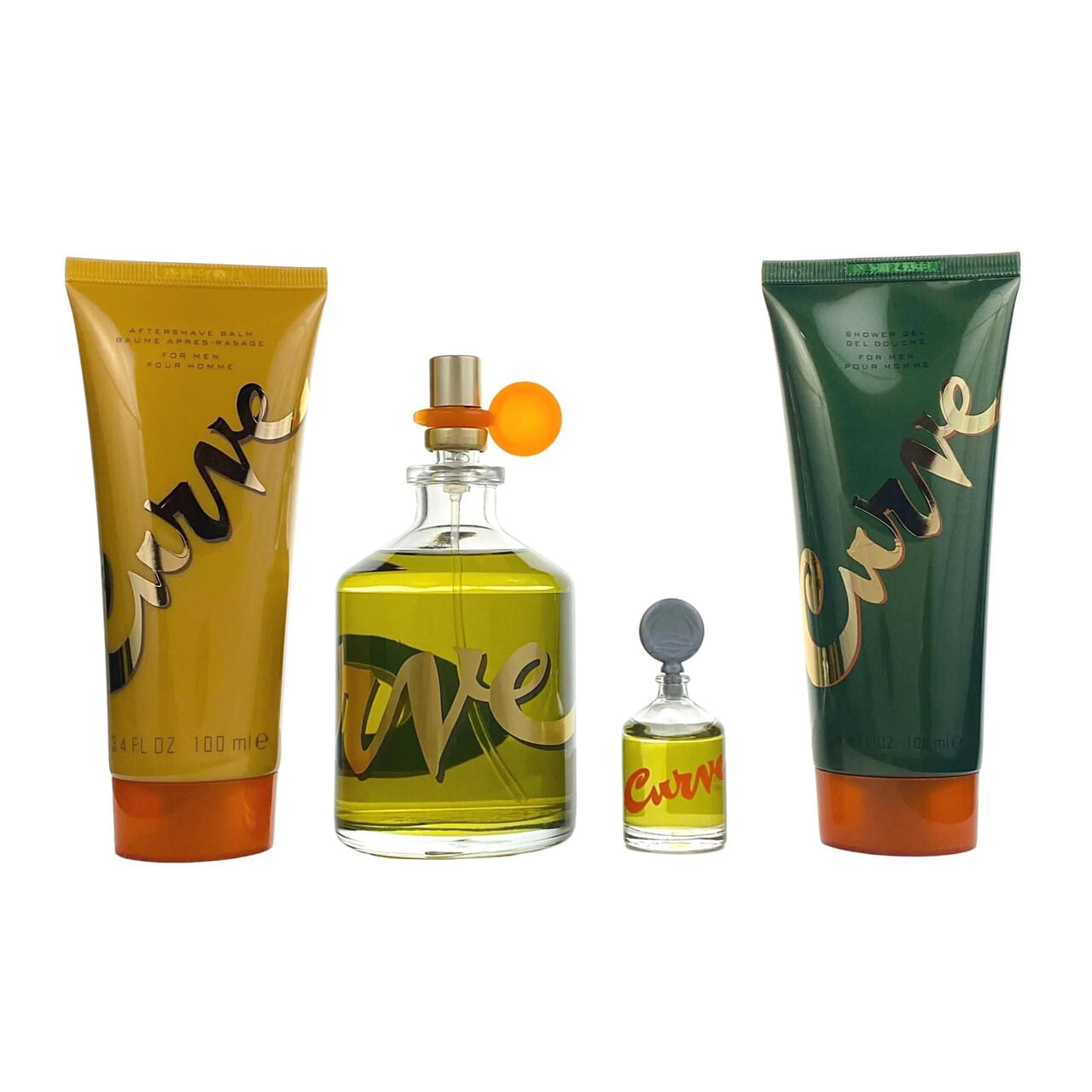 Curve 4 pcs set for men: 4.2 oz cologne spray + 3.4 aftershave balm + 3.4 shower gel + 0.25 oz cologne