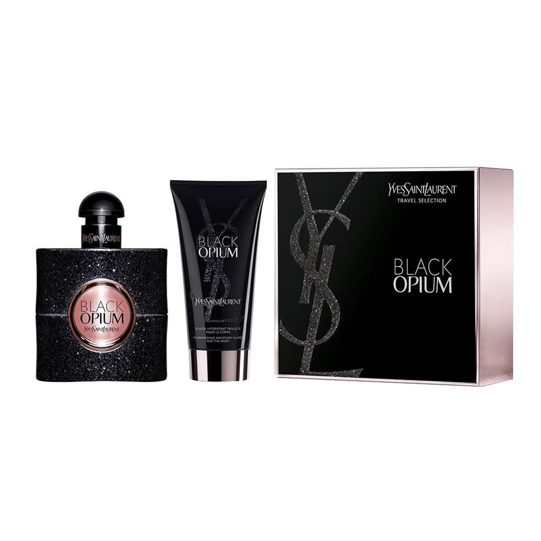Ysl black opium 2 pcs set: 1.6 eau de parfum spray + 1.6 shimmering body lotion
