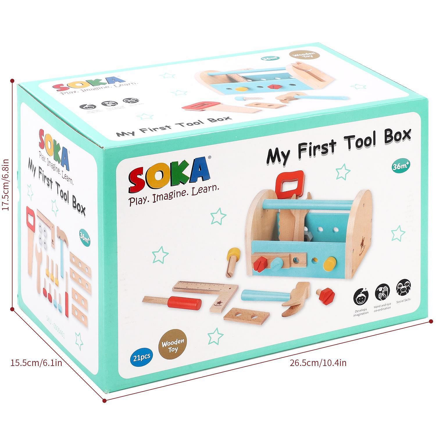 SOKA Toolbox Carpenter Wooden Building Tools Play Set Preten