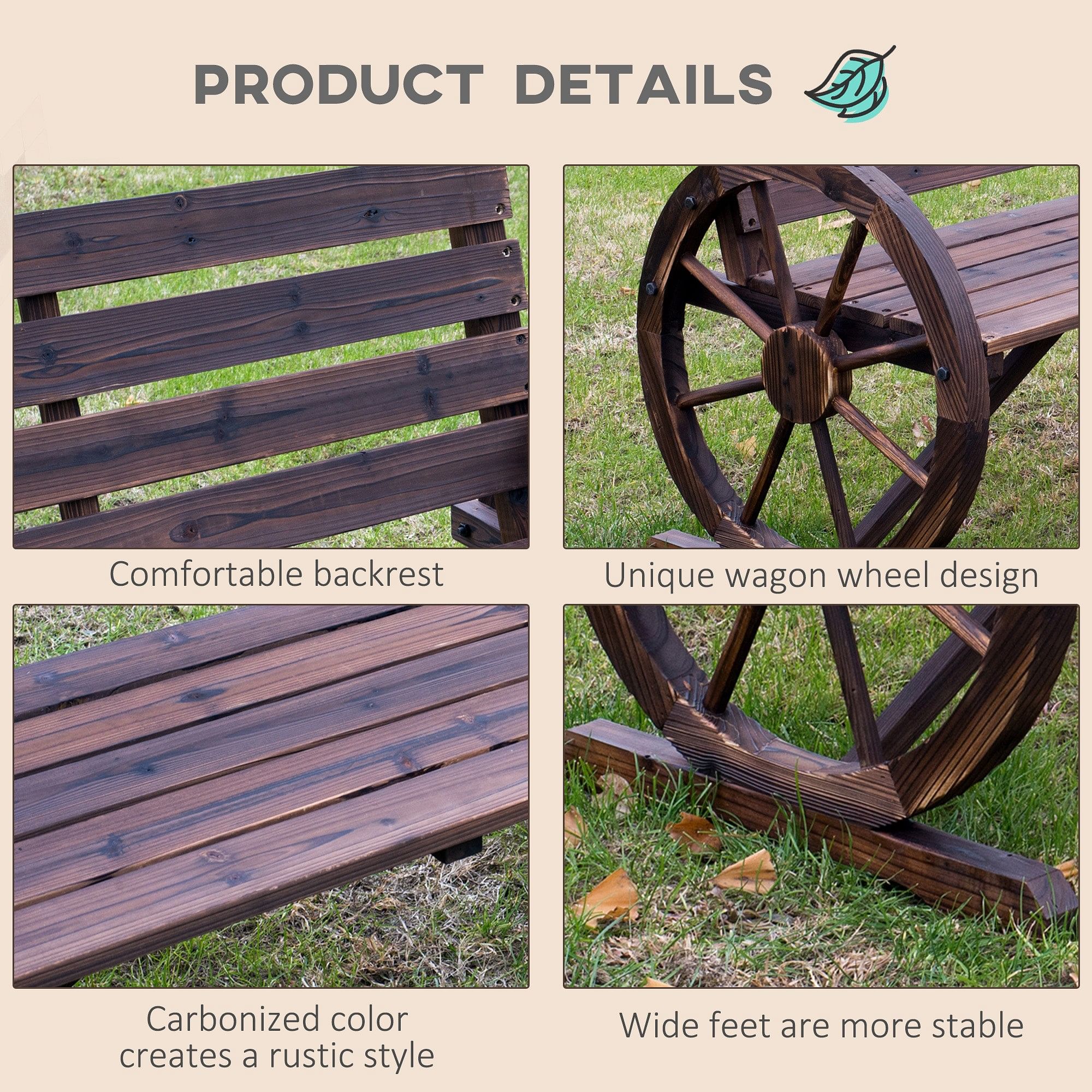 Outsunny Wagon Wheel Wooden Bench-Brown