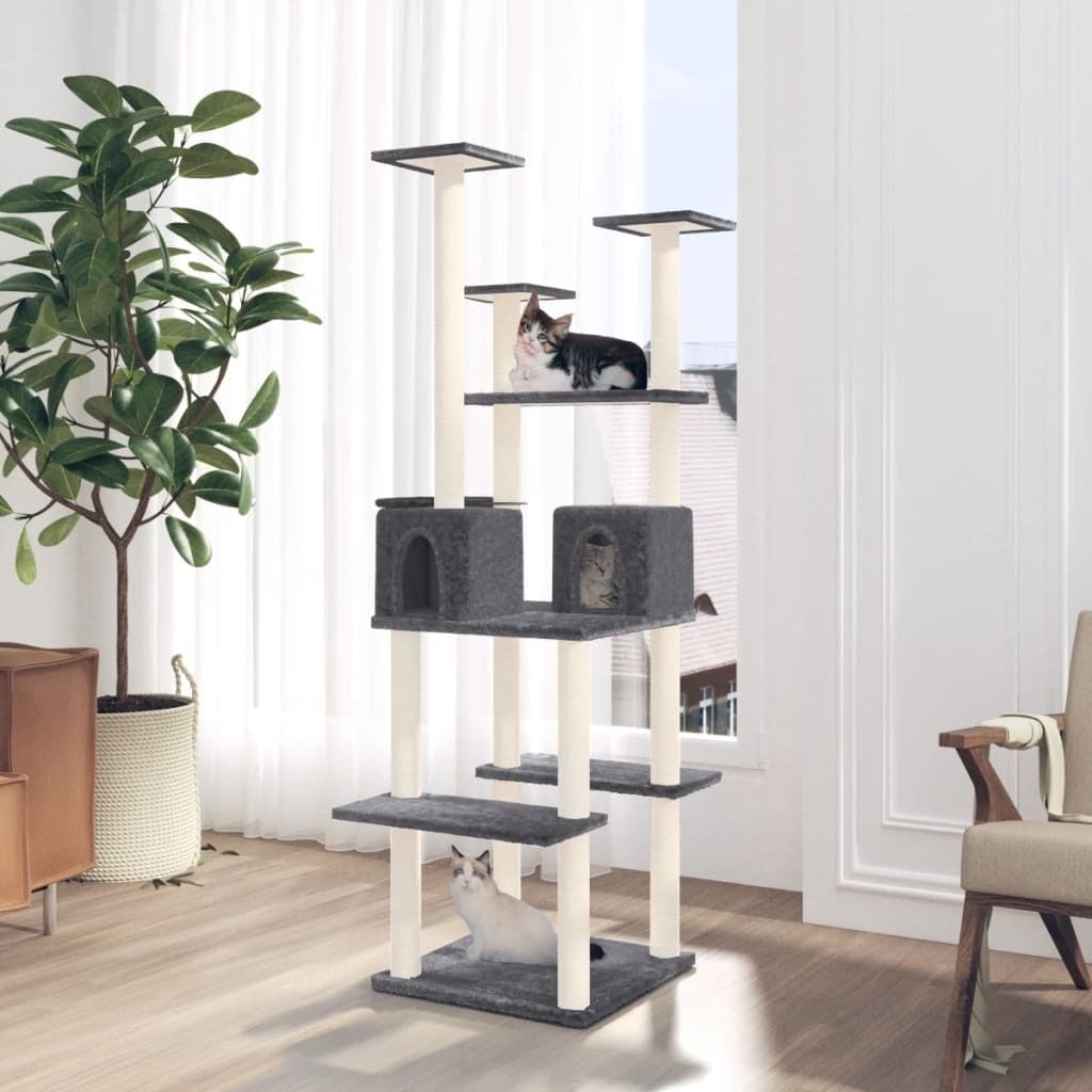 Cat Tree Sisal Scratching Posts Dark Grey 167 cm