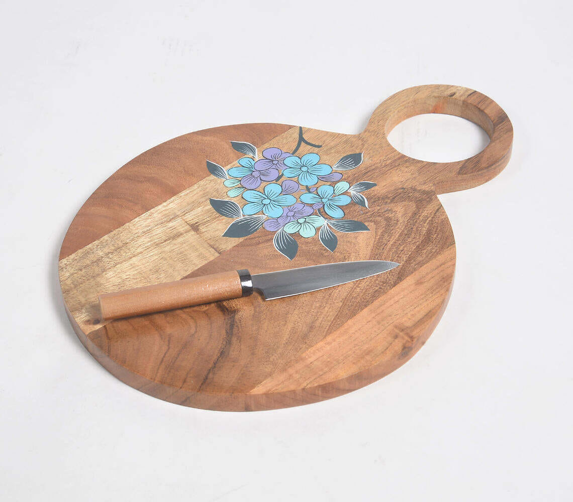 Acacia Wood Chopping Board Hand painted Violets