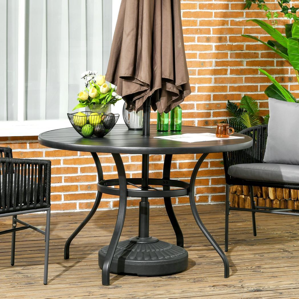 Outsunny Garden Table Parasol Hole Slatted Metal Black