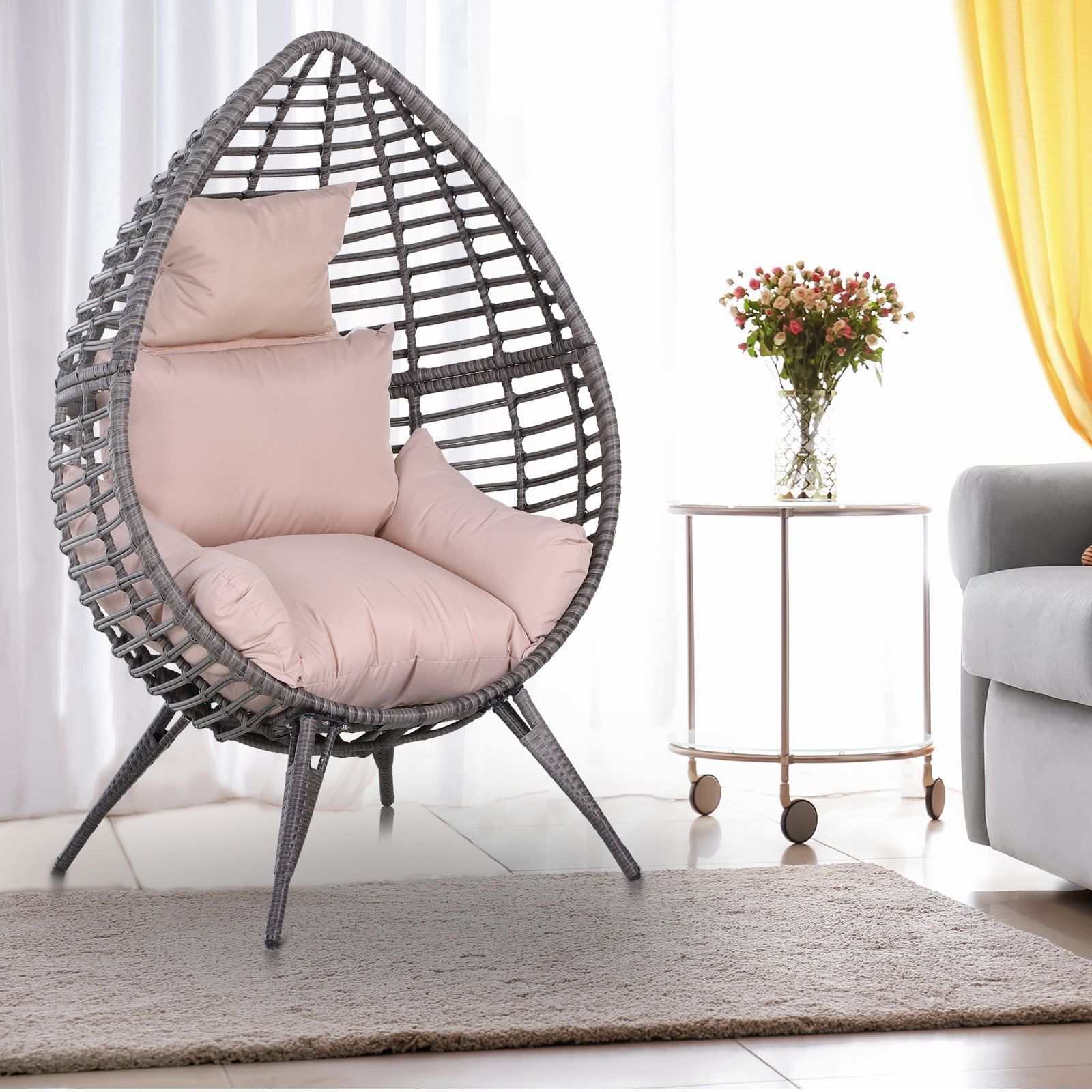 Outdoor Indoor Rattan Egg Chair Wicker Weave Teardrop Chair