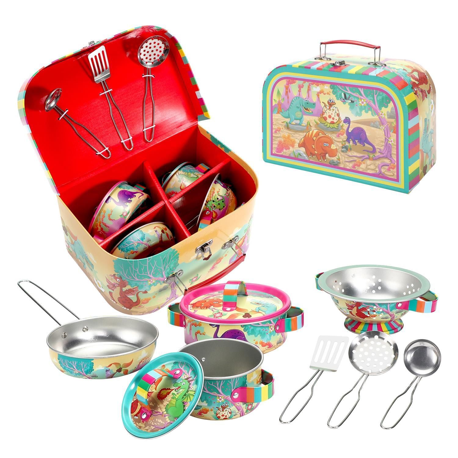 SOKA Dinosaur Kids Kitchen Set Toy Pots Pans Set Toy Kitchen
